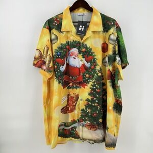 Hawalili Christmas Hawaiian Shirt Mens 3X Yellow Santa Aloha Holiday Party NWT